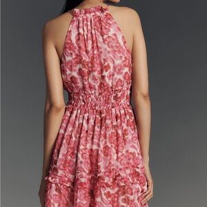 Anthropologie Pink Floral One-Shoulder Tiered Dress